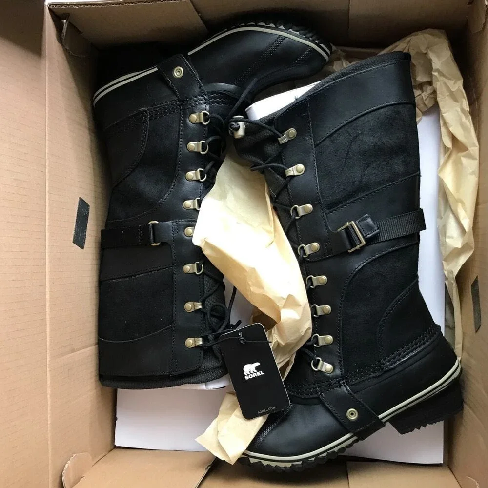 Sorel Conquest Carly 9.5 Black Leather‎ Winter Waterproof 15